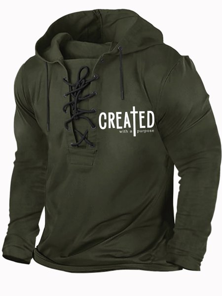 

Men's Created With A Purpose Funny Graphic Printing Hoodie Regular Fit Text Letters Casual Sweatshirt, Deep green, Hoodies&Sweatshirts