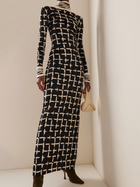 

Velvet Pucker Knit Maxi Dress, Black-white, Maxi Dresses