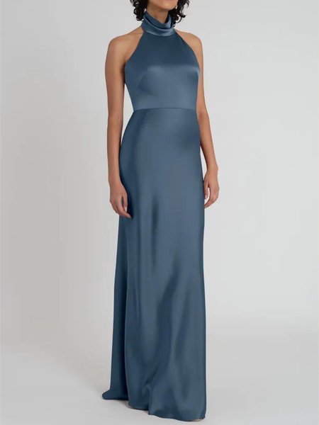 

Elegant Satin Plain Spring Wedding Dress, Gray, Maxi Dresses