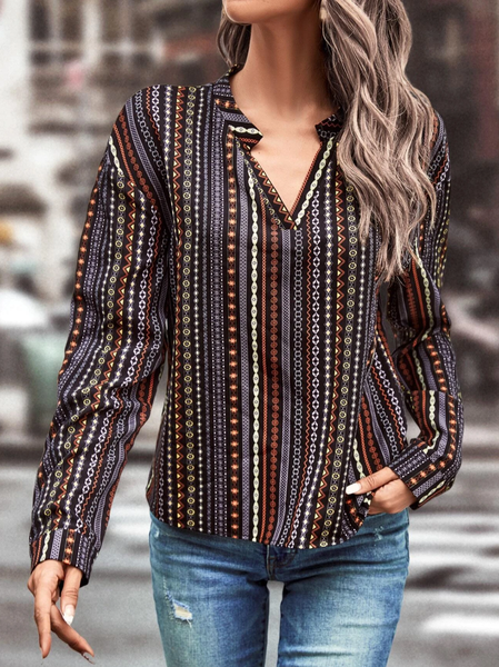

Casual Geo Print Notched Neck Blouse, Multicolor, Tops