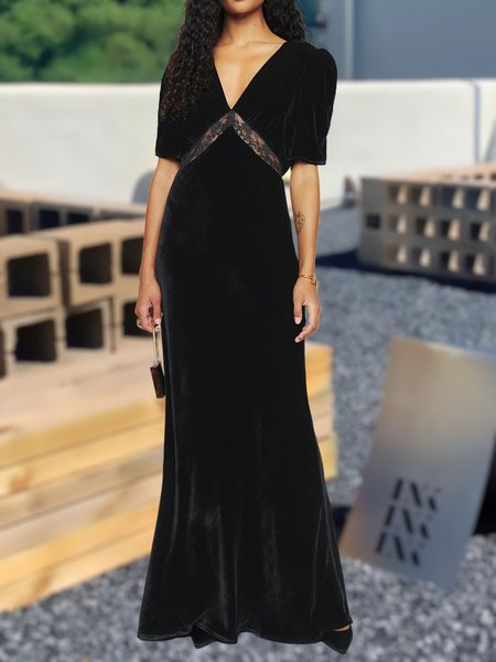 

Elegant Regular Fit Plain Long Wedding Dress, Black, Maxi Dresses