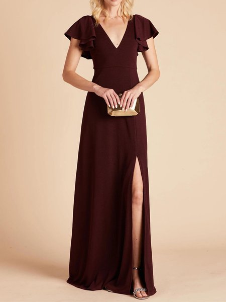 

Elegant Regular Fit Plain Spring Wedding Dress, Rose red, Maxi Dresses