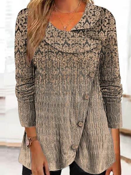 

Cross Neck Loose Ethnic Casual Top, Khaki, Shirts & Blouses