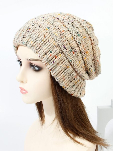 

Color Block Knit Beanie, Apricot, Women Hats