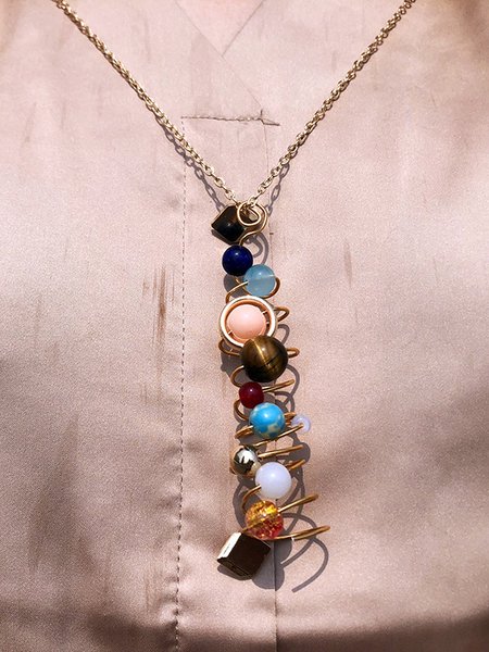 

Vintage Colorful Natural Crystal Beaded Necklace Sweater Chain Boho Ethnic Jewelry, Golden, Necklaces