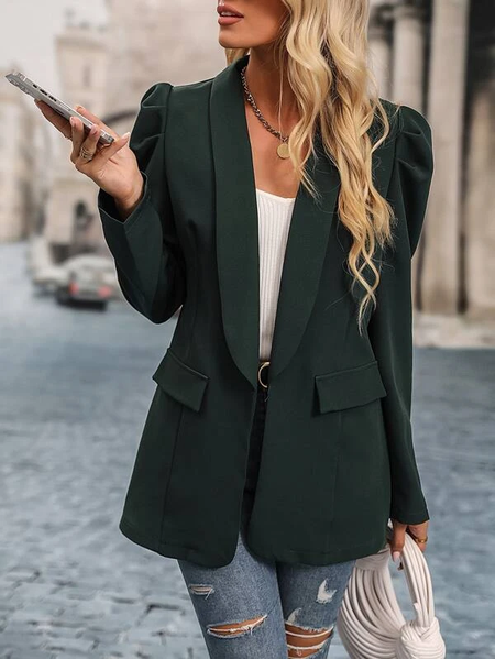 

Urban Plain Shawl Collar Regular Fit Blazer, Dark green, Outerwear