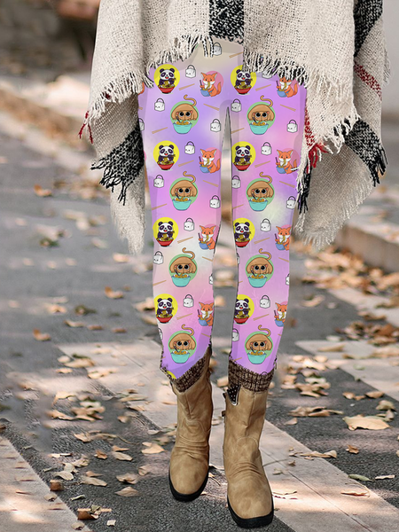 

Lilicloth X Paula Funny Animals Eathing Ramen Womens Tummy Control Legging, Purple, Leggings