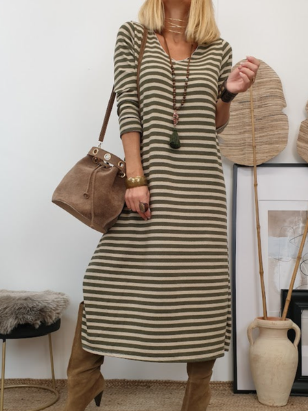 

Striped Crew Neck Casual Zipper Dress, Multicolor, Dresses