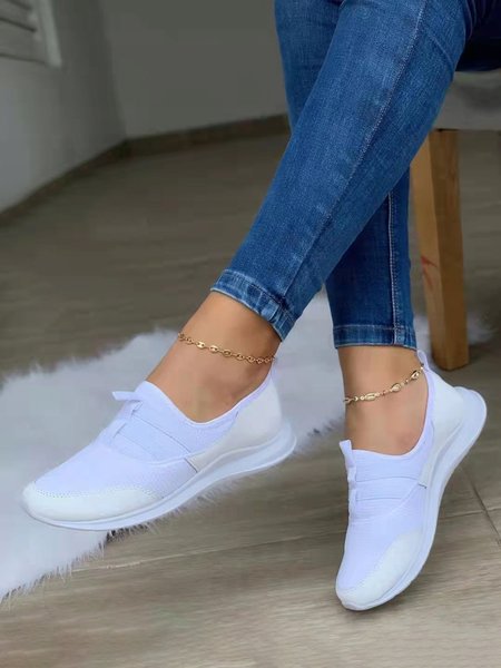 

Breathable Mesh Fabric Plus Size Slip On Sneakers, White, Sneakers