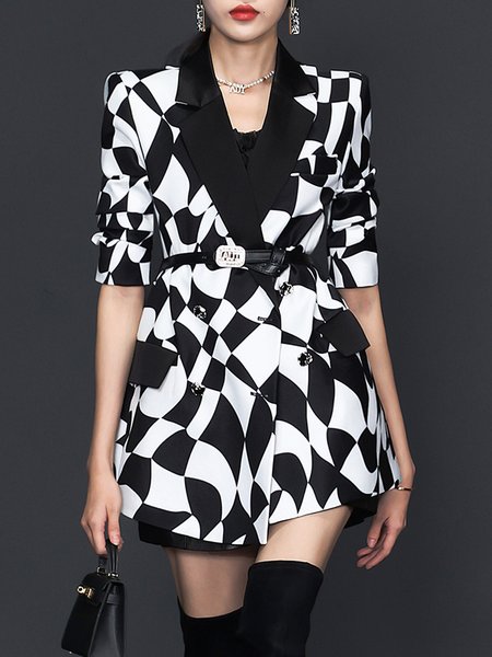 

Regular Fit Lapel Collar Elegant Geometric Blazer, Black, Blazers