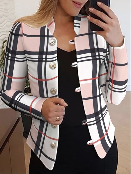 

Long sleeve Stand Collar Geometric Regular Fit Jacket, Pink, Jackets