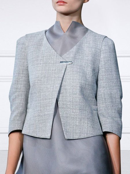 

Loose Plain V Neck Urban Jacket, Gray, Jackets