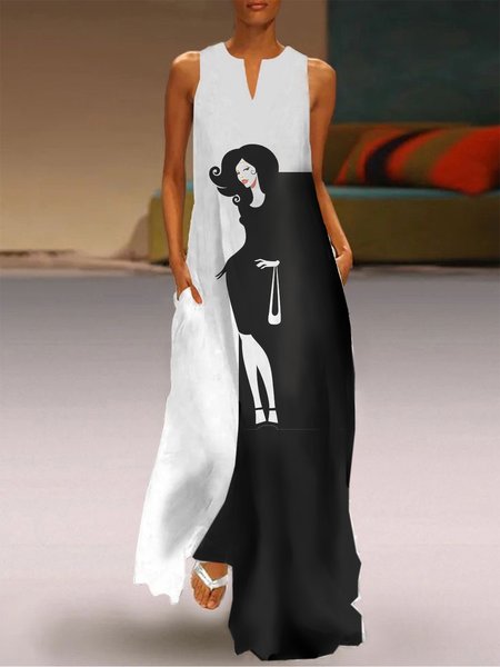 

Regular Fit Regular Fit No Elasticity Casual Dress, Black-white, Maxi Dresses