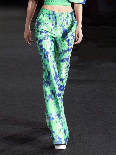 

Regular Fit Abstract Pu Elegant Fashion Pants, Green, Pants