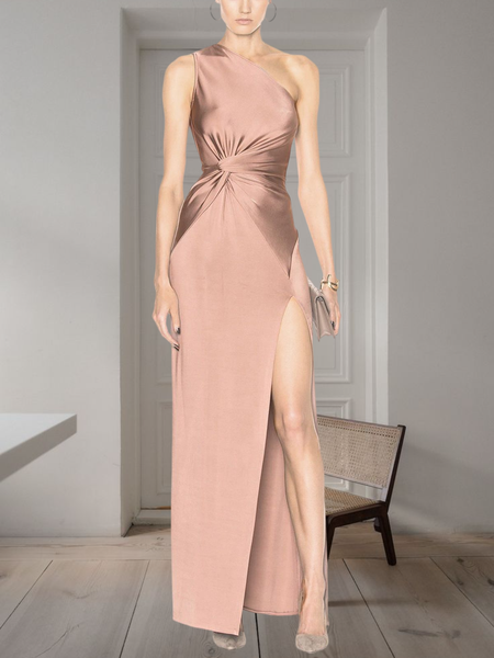 

Tight Elegant Hip Skirt Micro-Elasticity Sleeveless Party Dress, Dusty pink, Maxi Dresses