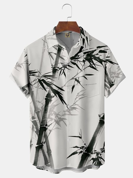 

Bamboo Chest Pocket Short Sleeves Casual Shirts, White, Men Shirts