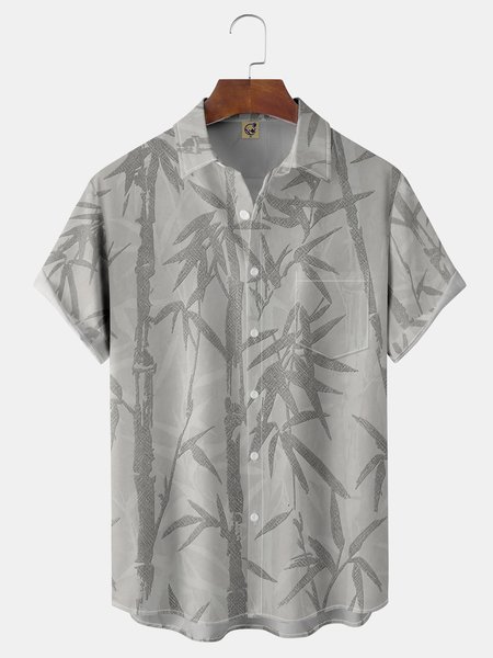 

Bamboo Chest Pocket Short Sleeves Casual Shirts, Gray, Men Shirts