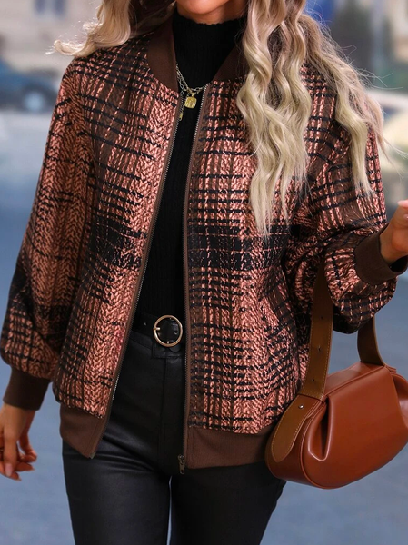 Loose Casual Cross Neck Plaid Jacket, Multicolor, Jackets