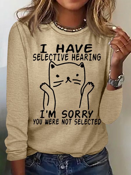 

Women's I Have Selective Hearing Casual Top, Apricot, Long sleeves