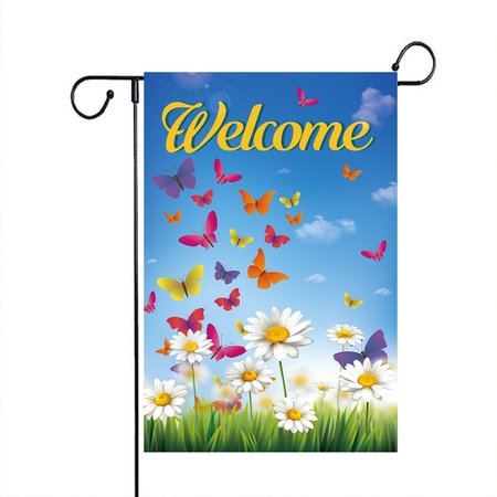 

Hello Spring Welcome Garden Flag 12 x 18 Inch Burlap Yard Flag Double Sided Printed Holiday Outdoor Decor Flag, Color2, Garden Flags