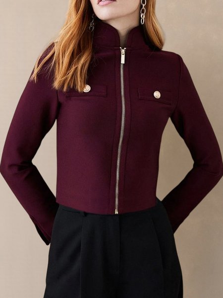 

Urban Stand Collar Regular Fit Long Sleeve Plain Jacket, Crimson, Jackets
