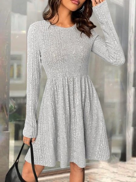 

Crew Neck Plain Casual Dress, Gray, Dresses
