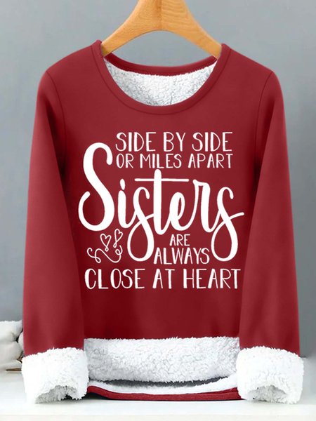 

Women’s Side By Side Or Miles Apart Sisters Are Always Close At Heart Casual Loose Sweatshirt, Red, Hoodies&Sweatshirts
