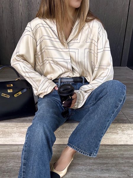 

Urban Loose Shirt Collar Blouse, Beige, Blouses and Shirts