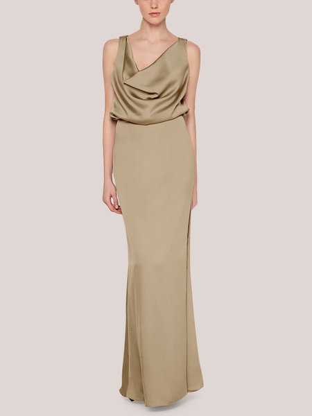 

Regular Fit Elegant Plain Spring Wedding Dress, Khaki, Maxi Dresses