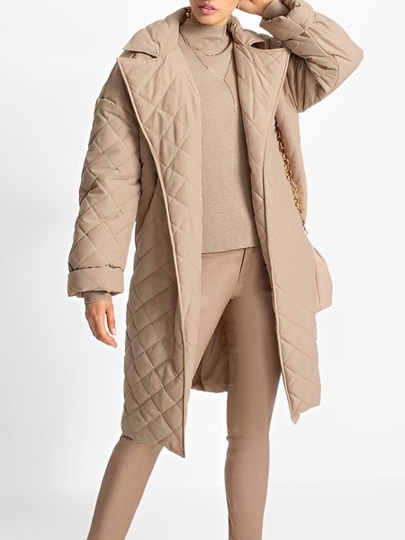 

Lapel Collar Plain Loose Simple Fleece Coat, Khaki, Others
