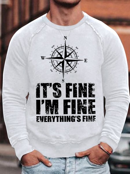 

Men's It Is Fine I Am Fine Everything Is Fine Funny Compass Graphic Printing Casual Crew Neck Cotton-Blend Text Letters Sweatshirt, White, Hoodies&Sweatshirts