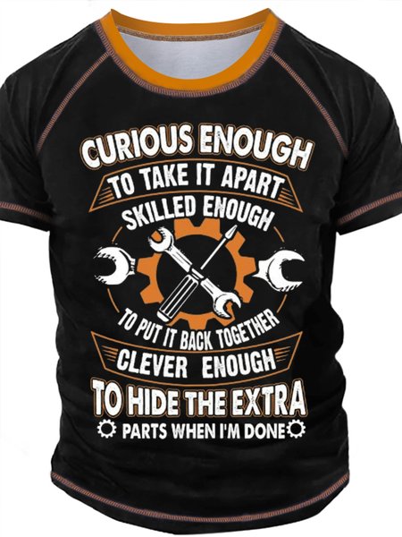 

Men's Curious Enough To Take It Apart Funny Graphic Printing Casual Text Letters Regular Fit Crew Neck T-Shirt, Black, T-shirts