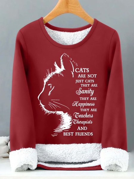 

Women’s Cats Are Not Just Cats They Are Family They Are Happiness Loose Casual Crew Neck Text Letters Sweatshirt, Red, Hoodies&Sweatshirts