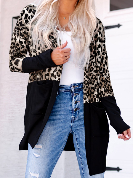 

Casual Leopard Pocket Cardigan, Black, Cardigans