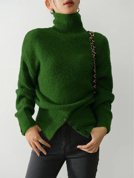 

Urban Turtleneck Plain Long Sleeve Sweater, Green, Pullovers