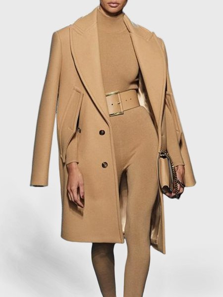

Plain Elegant Lapel Collar Regular Fit Overcoat, Khaki, Coats
