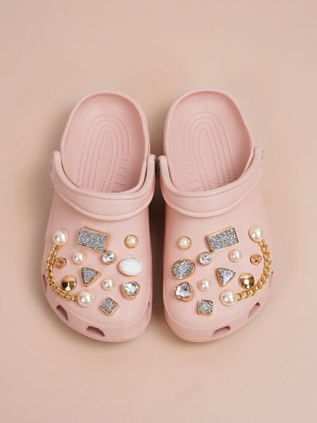 

Colorful Rhinestone Chain Pearl DIY Clogs Shoes Buckle Accessories, Color3, Women's Shoes