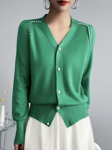 

Elegant Long sleeve Plain Regular Fit Sweater Coat, Green, Cardigans