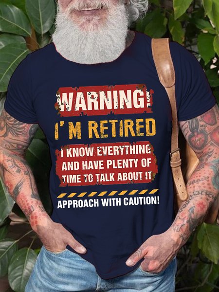 

Men's Warning I Am Retired Approach With Caution Funny Graphic Printing Cotton Casual Crew Neck Text Letters T-Shirt, Purplish blue, T-shirts