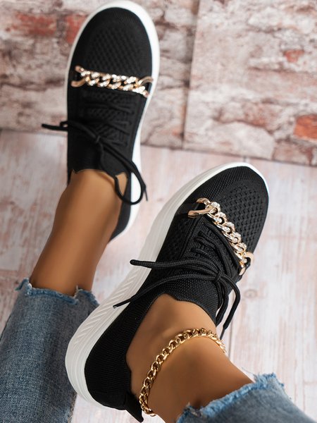 

Chain Lightweight Platform Lace-Up Flyknit Sneakers, Black, Sneakers