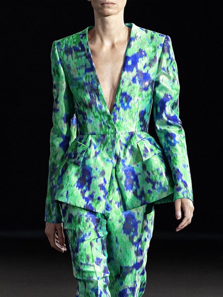 

Long sleeve Abstract Regular Fit Satin Elegant Blazer, Green, Blazers