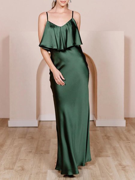 

Plain Satin Urban Spring Wedding Dress, Green, Maxi Dresses