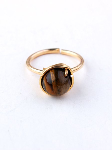 

Vintage Natural Stone Beaded Wire Wrap Ring Boho Ethnic Jewelry, Brown, Rings