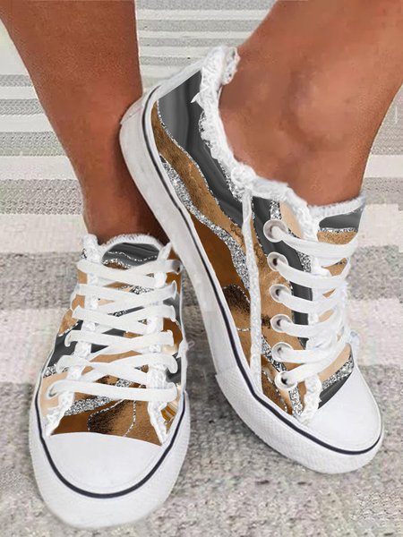 

Abstract Printed Casual Lace-Up Canvas Shoes, As picture, Women Shoes
