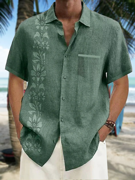 

Tropical Floral Print Short Sleeve Casual Shirt, As picture, Men Shirts