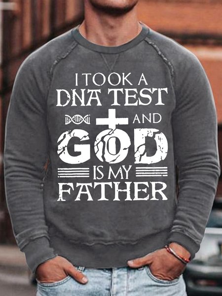 

Men's I Took DNA Test And God Is My Father Funny Graphic Printing Crew Neck Casual Loose Text Letters Sweatshirt, Gray, Hoodies&Sweatshirts