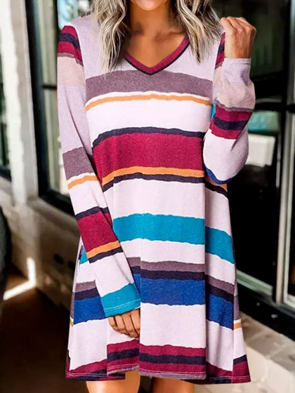 

Loose Cotton-Blend Geometric Casual Dress, Multicolor, Clothing