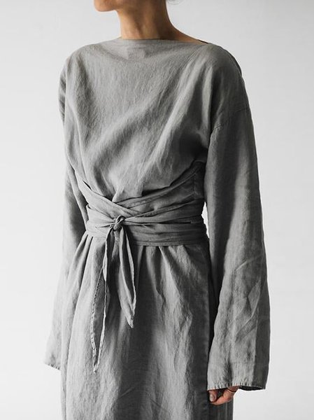 

Casual Plain Regular Fit Crew Neck Dress, Gray, Dresses