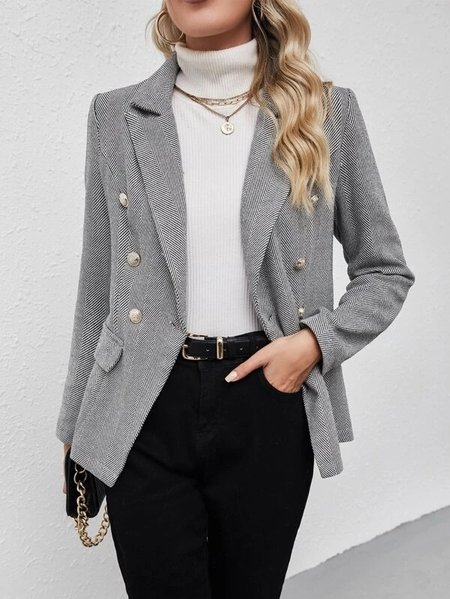 

Plain Casual Lapel Collar Regular Fit Blazer, Gray, Blazers