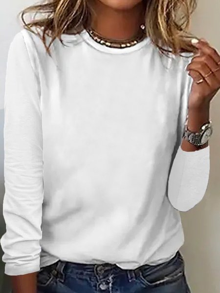 Women's Cotton Blend Regular Fit Plain Simple Long Sleeve Top